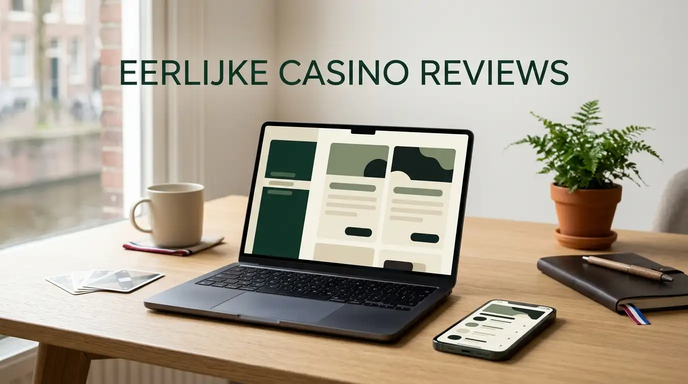 Illustratie van een Nederlandse casinopagina op laptop en mobiel zonder merklogo