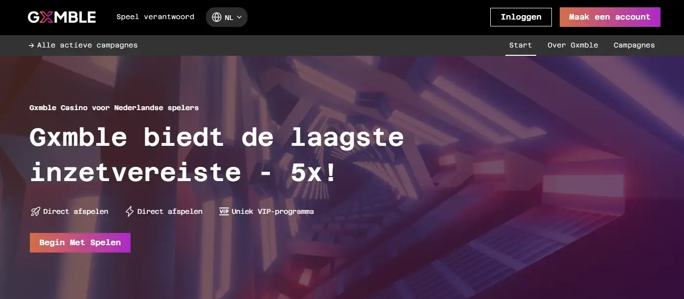 Actuele Nederlandstalige Gxmble-startpagina met Nederlandse navigatie en casinoaanbod